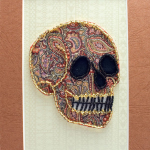 Bead Embroidered Skull // Brown // Paisley // Mixed Meadia Art