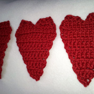 Fleece applique pillow with three red crochet hearts, applique pillow, soft blizzard fleece pillow, nursery pillow with hearts - love pillow