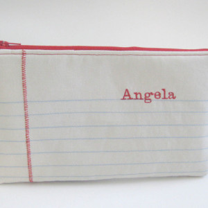 Lined Paper Pouch, Teacher Gift, Notebook Paper Pouch, zippered pouch, Personalized Teacher pencil bag, Pencil bag