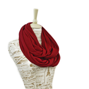 Red Ribbed Sweater Knit Infinity Scarf,
