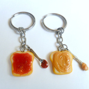 Peanut Butter and Jelly Keychain Set, Strawberry Jelly, With Knife & Spoon, Best Friend's Keychains, Cute :D