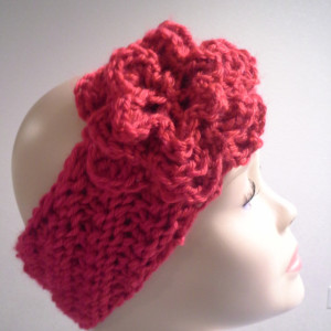 ONLY ONE Womans Winter Knitted Red Headband with Flower
