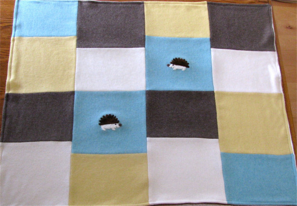 Hedgehog Cashmere Blanket Upcycled Wool Quilt - Made to Order - your color choice - Heirloom baby boy or girl patchwork quilt Woodland