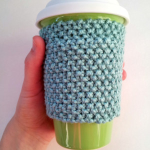 Knit travel mug cozy, non slip cozy, coffee mug cozy, coffee cup cozy, knit cozy, seafoam green, sea foam green, coffee mug sleeve