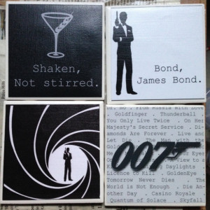 JAMES BOND Set of 4 Coasters Quotes Movie Titles Logo