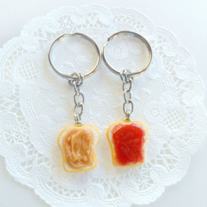 Peanut Butter and Jelly Keychain Set, Strawberry, Best Friend's Keychains, Cute :D