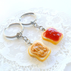 Peanut Butter and Jelly Keychain Set, Strawberry, Best Friend's Keychains, Cute :D