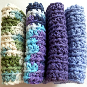 Crochet dish cloth, set of 4 wash cloths, multi color wipes, reusable cloths, reusable dish cloth, multicolor cloths, blue and green colors