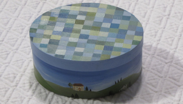 Hand Painted Folk Art Small Oval Box