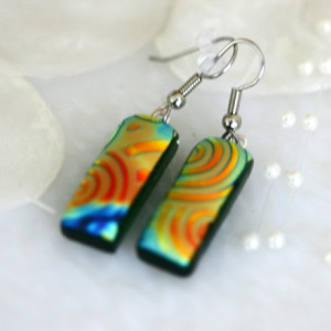 Satin Rainbow Swirls Earrings Dichroic Fused Glass Necklace Jewelry 0101