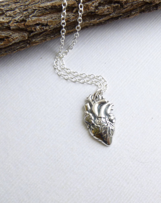 Sterling Silver Anatomical Heart Necklace... Steampunk Charm... Fairytale Love