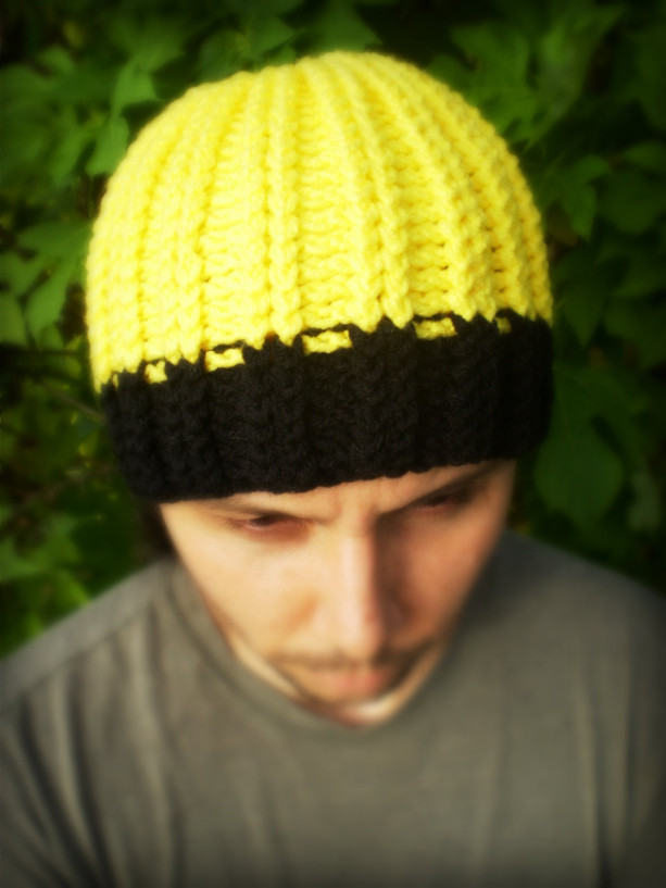 Unisex Two Tones Crochet Rib Hat Beanie yellow and black