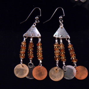 Amber Shell Earrings Glass Beads Dangling Handmade Costume Jewelry Made in Montana Free Shipping to USA Gift Box