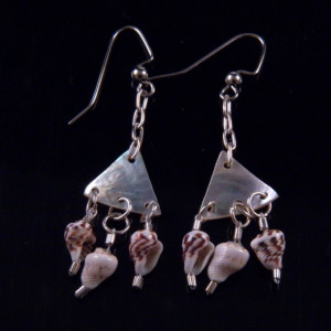 Mother of Pearl Shell Earrings Dangling Handmade Costume Jewelry Made in Montana Free Shipping to USA Gift Box