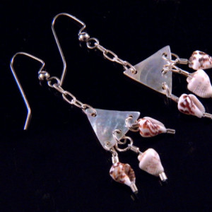 Mother of Pearl Shell Earrings Dangling Handmade Costume Jewelry Made in Montana Free Shipping to USA Gift Box