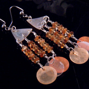 Amber Shell Earrings Glass Beads Dangling Handmade Costume Jewelry Made in Montana Free Shipping to USA Gift Box