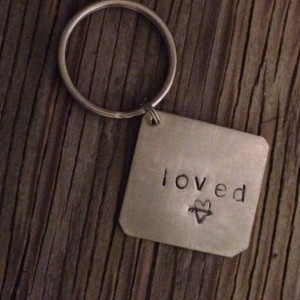 Handstamped square key chain nickel silver with words of your choice custom unisex gift