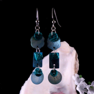 Blue Mother of Pearl Heishi Shell Earrings Dangling Handmade Costume Jewelry Made in Montana Free Shipping to USA Gift Box