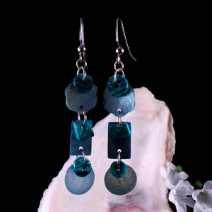 Blue Mother of Pearl Heishi Shell Earrings Dangling Handmade Costume Jewelry Made in Montana Free Shipping to USA Gift Box