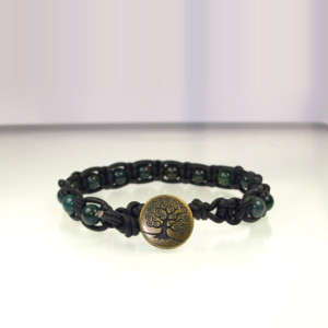 Leather Macrame Bracelet with African Bloodstone Beads