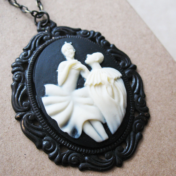 Vintage Victorian Inspired Black and White  Ballerina Necklace.