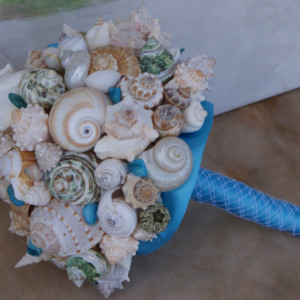 New Ocean Blue and Green  Seashell Bouquet / Beach Bouquet, Beach Wedding, Destination Wedding, Cruise Wedding, By the Sea Wedding Bouquet