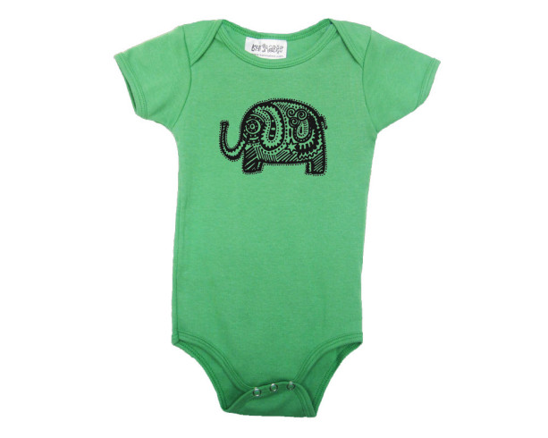 Green elephant baby onesie Cotton American Apparel one-piece bodysuit