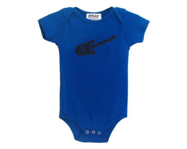 Organic guitar baby onesie Turquoise color Cotton American Apparel one-piece bodysuit
