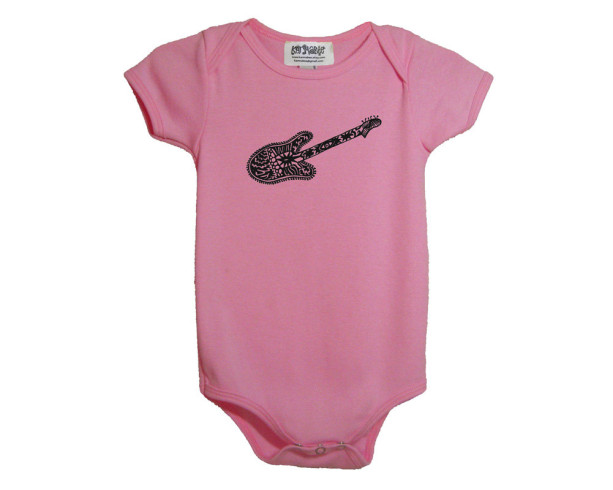 Pink guitar baby onesie Cotton American Apparel one-piece bodysuit
