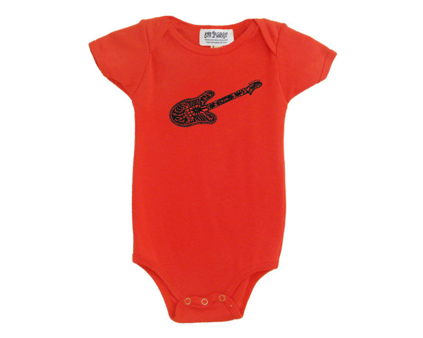 Organic guitar baby onesie Salmon color Cotton American Apparel one-piece bodysuit