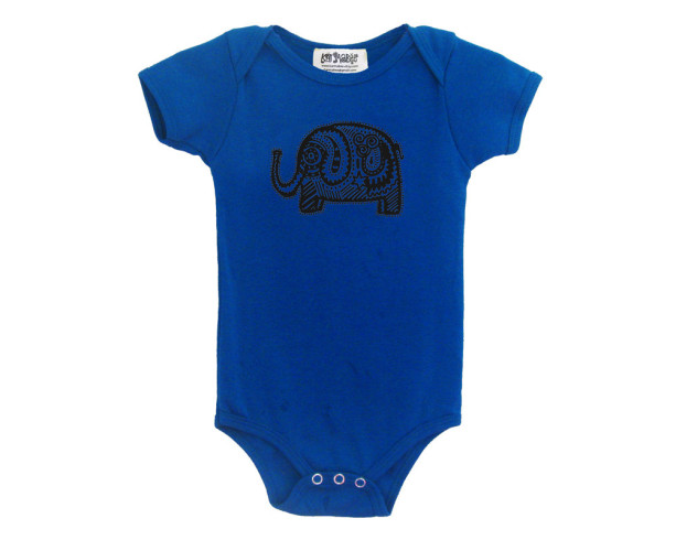 Organic elephant baby onesie Turquoise color Cotton American Apparel one-piece bodysuit