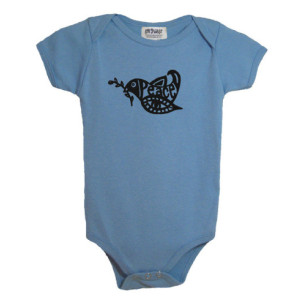 Blue Peace Dove Baby Onesie Cotton American Apparel One-Piece Bodysuit Baby Shower Gift Screen Printed with Black Elephant