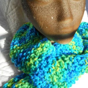 Knit Scarf, Green Yellow Blue Scarf, Multicolored Scarf, Fun and Fresh,  Makes a Great gift