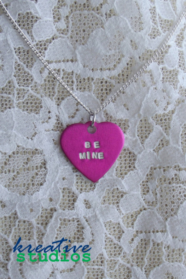 Be Mine Candy Heart Necklace - Valentine's Day, Conversation Heart, hand stamped, handstamped
