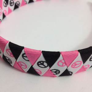 Peace Sign Handmade Woven Headband - Hot Pink & Black Headband - 1 inch Braided Headband - Made To Order
