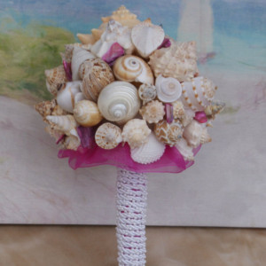 FUSCIA PINK  Seashell Bouquet / Beach Bouquet, Beach Wedding, Destination Wedding, Cruise Wedding, By the Sea Wedding Bouquet