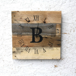 Modern yet Rustic MONOGRAM Pallet Wood Wall Clock. Choose Your Letter.  Rustic.   Wedding.  Housewarming.Gift.