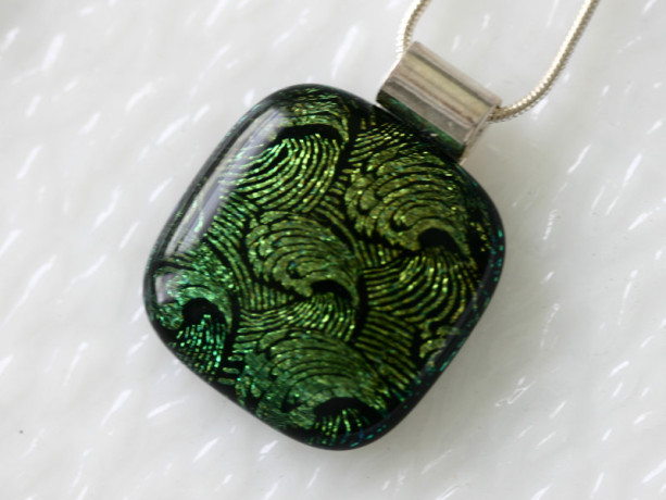 Waves Dichroic Fused Glass Necklace Jewelry Pendant 01054