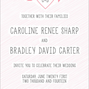 Modern Wedding Invitation and RSVP Postcard- Custom Design- Printable or Printed- Heart, Simple, Scribble, Pink