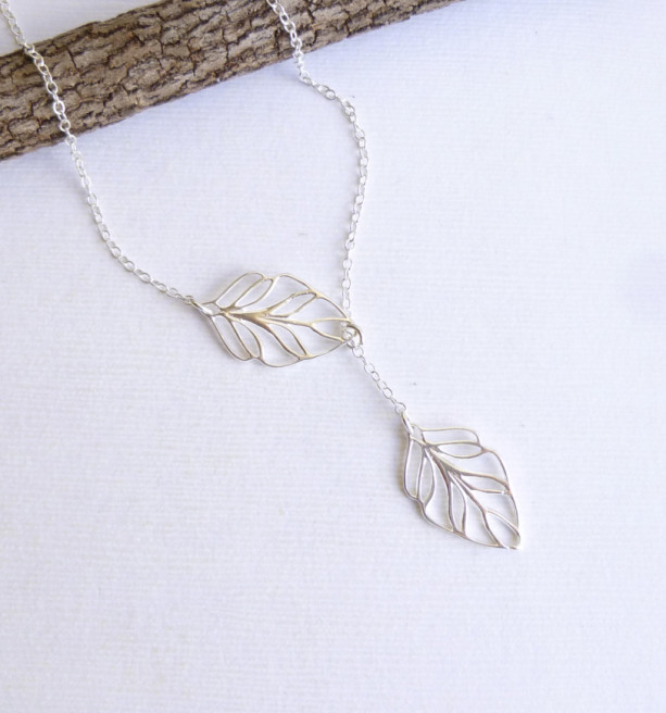 Entirely Sterling Silver Leaf Lariat Necklace