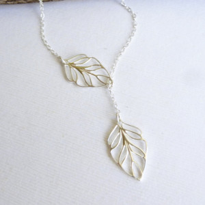 Entirely Sterling Silver Leaf Lariat Necklace