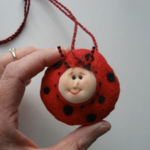 Pendant, wool felt, Ladybug necklace, needle felted necklace, statement necklace