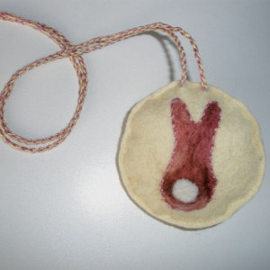 Felt Pendant, Easter Bunny bug, needle felted necklace, statement necklace,bunny pendant