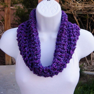 SUMMER COWL SCARF Bright Neon & Dark Purple, Blue Small Short Infinity Loop Crochet Knit Soft Lightweight Neck Warmer, Ready to Ship in 2 Days