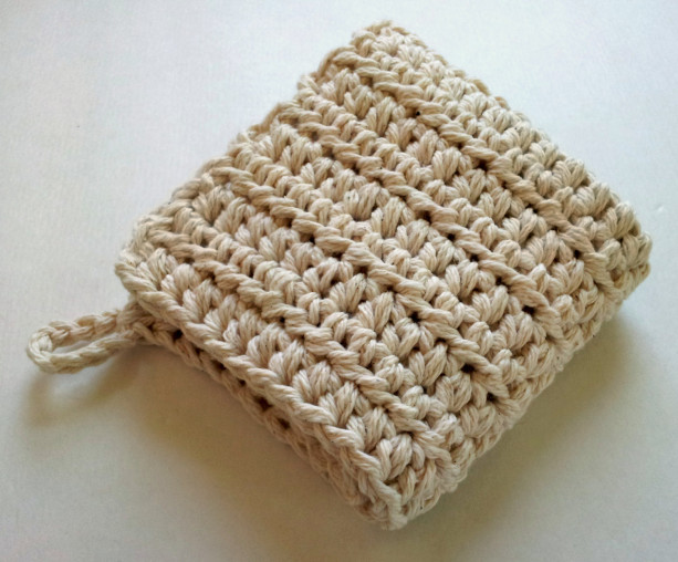 Thick wash cloth for oil cleansing or washing with a loop for hanging