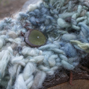 Chunky Knit Cowl: handspun wool & mohair// hand dyed//knit neckwarmer with handcut wooden button