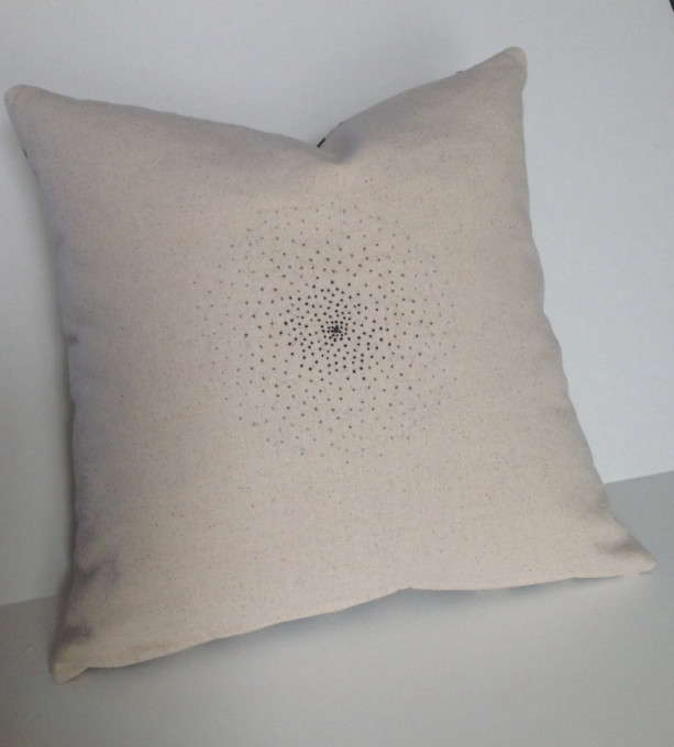 Hand Embroidered Throw Pillow Cover - Flip side is a Black and Cream print - 16" inch cotton pillow cover with a zipper
