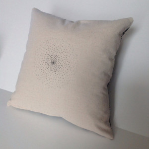 Hand Embroidered Throw Pillow Cover - Flip side is a Black and Cream print - 16" inch cotton pillow cover with a zipper