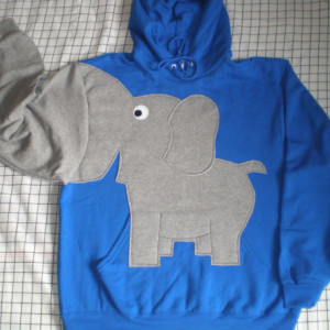 Elephant Sweatshirt, trunk sleeve, Elephant HOODIE, elephant sweater, jumper, Royal Blue, Adult size Large elephant shirt.