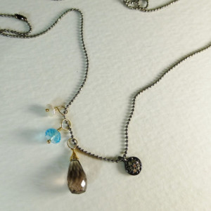 Diamond Charm Necklace,diamond necklace, gemstone necklace,charm necklace,gunmetal, gold necklace,diamond charm,gemstone charm,swiss blue